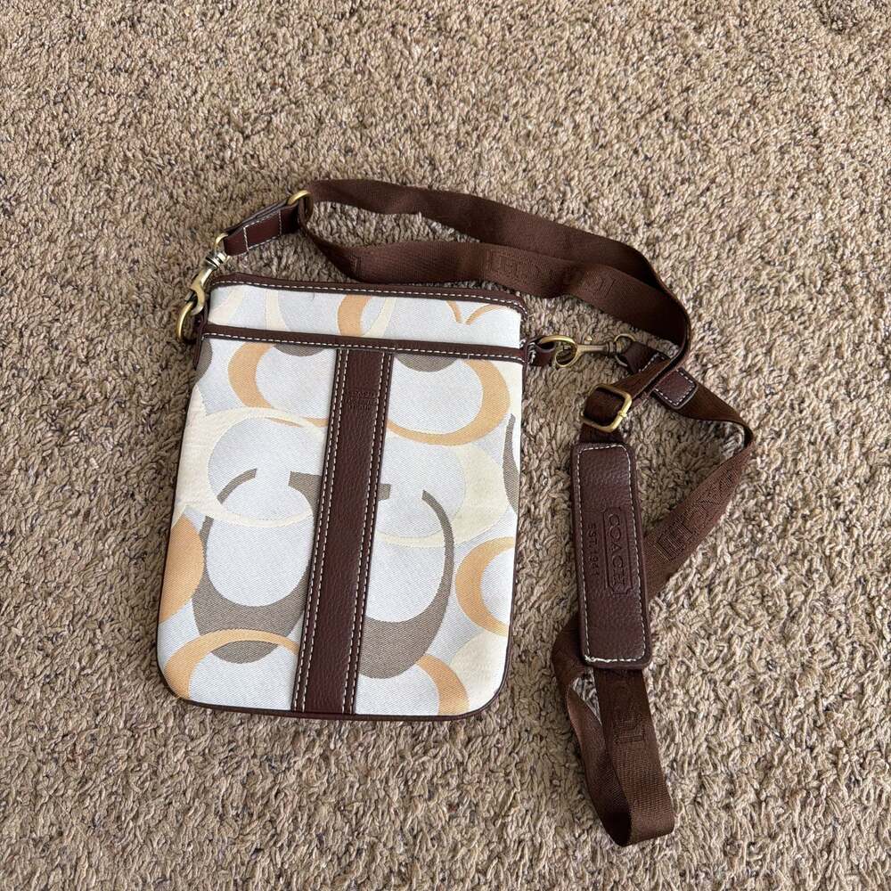 Coach Signature Jacquard Swingpack Crossbody Bag with Leather Trim